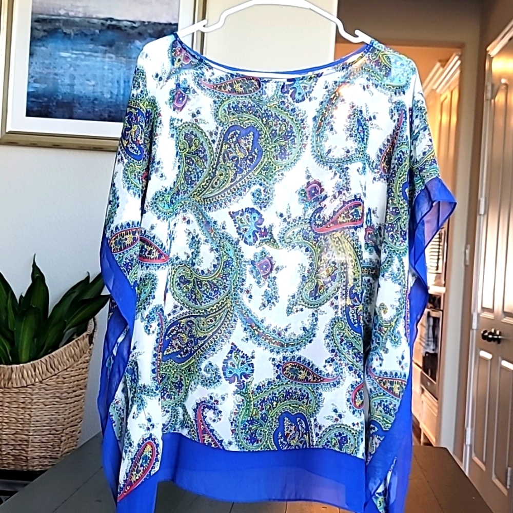 NEW Talbots 100% silk paisley poncho top, size S/M